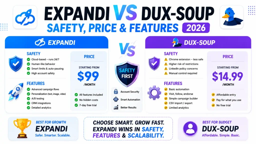 Expandi vs Dux-Soup: Safety, Price and Features 2026