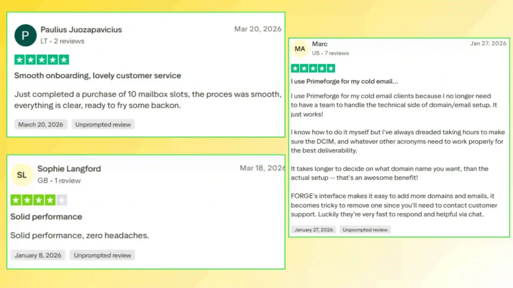 PrimeForge G2 or Trustpilot reviews