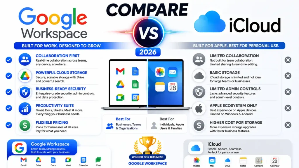 Compare Google Workspace vs iCloud 2026
