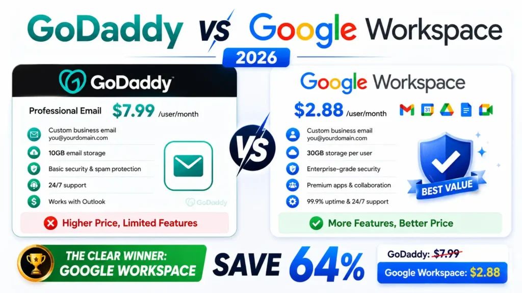 GoDaddy vs Google Workspace 2026  Save 64% on the Winner