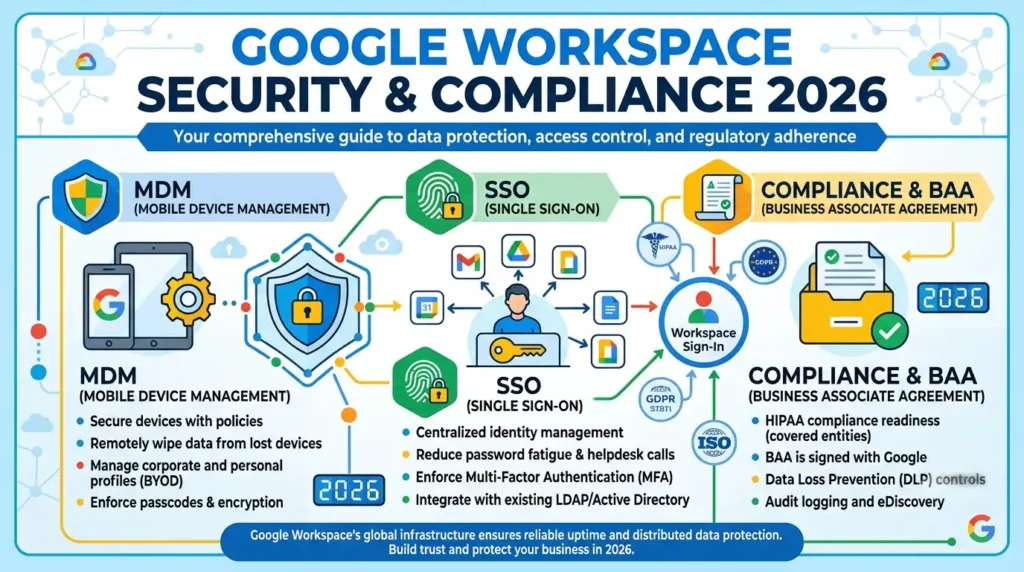 Google Workspace Security & Compliance 2026 (BAA, MDM, SSO)